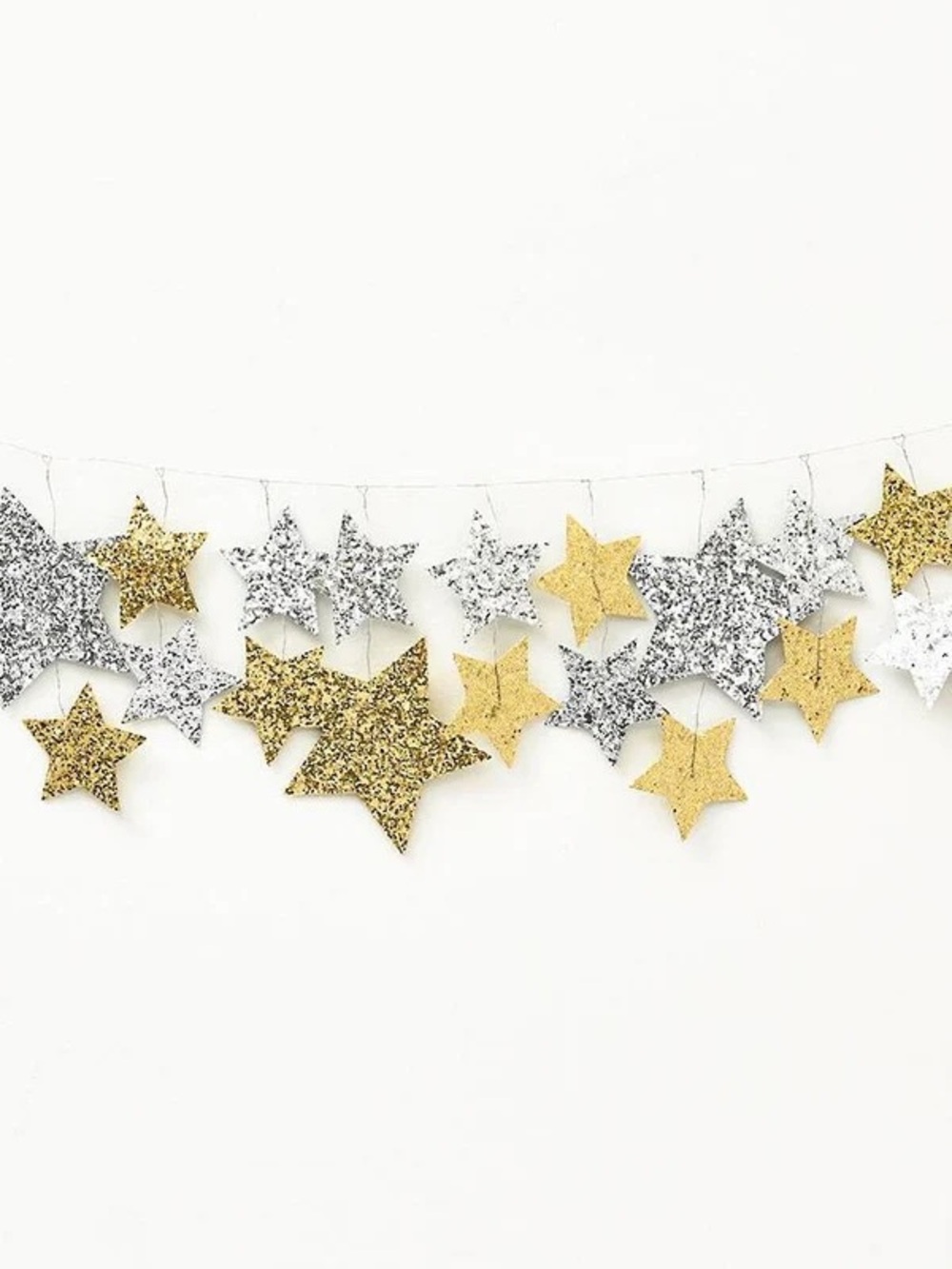 Silver & Gold Glitter Star Garland